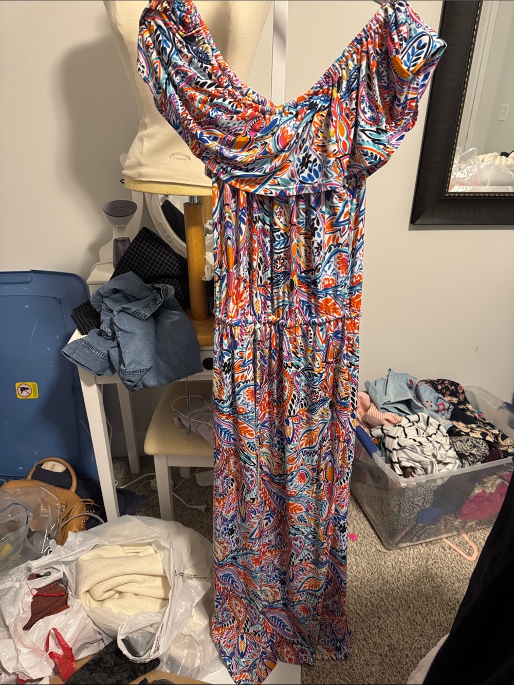 Cupio Blue, Orange and Pink Paisley Print Maxi Dress